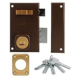 Amig - Cerradura de Sobreponer de Derecha con Palanca de Cierre - Lengüeta y Tirador para Puertas de Madera - Mod. 75 67 x 112 mm - Cilindro Redondo de Seguridad - Acero - Marrón