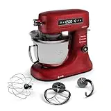 Klarstein Chiara Robot de Cocina 1600W – Bol 5L Acero Inoxidable, 12 Velocidades, Pantalla Táctil LCD, Silencioso ≤72dB, Accesorios Apto Lavavajillas, Carcasa de Aluminio Fundido, Rojo