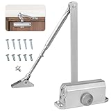 Vinabo Cierrapuertas hidráulico automático, Cierrapuertas con Retenedor, Cierrapuertas Muelle de Aluminio, Cierre Automático Ajustable, para Comercial y Hogar Puerta de 15-45 kg, plata