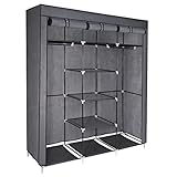 T-LOVENDO.ES Armario de Tela ropero estantería con Cremallera Plegable Modular portátil Grande 175 x 150 x 45 cm. Tubos de Acero para Perchas. Varios estantes Robusto y Estable. Gris.