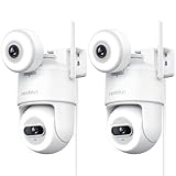 Reobiux 2K Camara Vigilancia WiFi Exterior con Doble Lente, PTZ Cámaras IP Domicilio 355° con Seguimiento Humano Automático, Visión Nocturna Color, Audio Bidireccional, Alarma de Luz y Sonido(2 PCS)