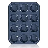 SUPER KITCHEN Grande Molde de Silicona para 12 Magdalenas, Bandejas para Hornear Muffin con Recubrimiento Antiadherente para Muffins, Cupcake, Brownie, Pudín 33 x 25x 3 cm (Gris)
