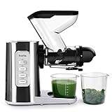 Fretta Exprimidor prensado en frío, extractor de frutas y verduras, cuerpo metálico de acero inoxidable, con función de masticación inversa, Canal de alimentación 76 mm，200W, sin BPA, fácil de limpiar