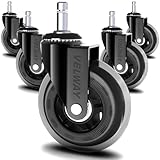 Velway 5Pcs Ruedas Giratorias para Sillas de Oficina, Rueda de Repuesto de Goma Silencioso y Universal, Seguro para Pisos de Madera, Alfombras, Laminados y Baldosas (3in-11mm)