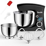 Batidora Amasadora Reposteria 1500 W, Facelle 5,5L & 4,5L Amasadora de Pan Multifunción, 10+P Robot de Cocina Amasador con Batidor, Batidor Plano, Gancho Para Masa y Protector Contra Salpicaduras