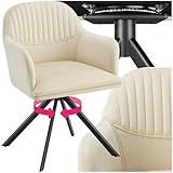 TecTake® Silla Giratoria Tapizada con Respaldo Continuo, Patas de Acero Giratorias 360º, Silla Dormitorio, Butacas de Salon, Sillas Comedor, Silla Comedor Nordica - 1 Silla Crema/Negro