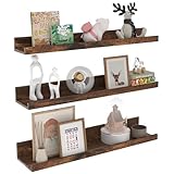 EXYGLO Juego de 3 Estanteria Pared de 60cm para Fotos, Varias Botellas Pequeñas o Coleccionables, Madera Baldas Pared de Estilo Rústico para Baño, Cocina, Dormitorio, Entrada Recibidor(Marrón)