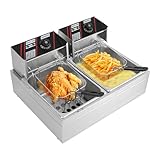 SENDERPICK Freidora eléctrica doble gastro 12L 5000W acero inoxidable freidora control de temperatura 60-200°C