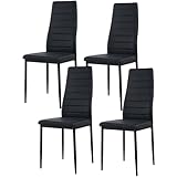 buybyroom Juego de 4 sillas de comedor negras, sillas de cocina modernas con patas de metal, sillas acolchadas, fáciles de montar, adecuadas para comedor, salón, cocina