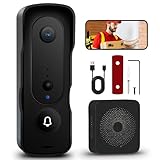 Timbre Inalámbrico con Cámara, 1080P HD Timbre Videoportero Impermeable, 2,4G WiFi Vídeo Timbre Video Doorbell con Detección Humana PIR, Visión Nocturna, Audio Bidireccional, Cambiador de Voz