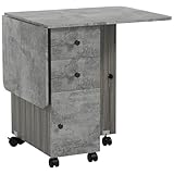 HOMCOM - Mesa de cocina plegable, mesa de comedor plegable, 2 bandejas plegables con 2 cajones, 1 armario y 1 estante de almacenamiento, 120 x 60 x 76,5 cm, color gris