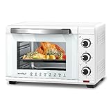 WOLTU Horno de Electrico Sobremesa 28 L, 1600 W, Horno Tostador con Bandeja y Rejilla, Mini Horno de Control con Puerta de Doble Cristal, Temperatura 100-230℃, Temporizador 0-60 Minutos, Blanco