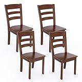 MORDEER Sillas de Comedor de Madera Maciza Juego de 4 Sillas de Comedor con Respaldo Alto de Escalera Sillas de Cocina Mid Century Modern para Comedor Salón Restaurante Cocina Nogal