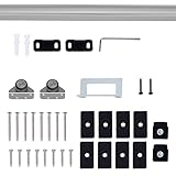 HOMCOM Herraje para Puerta Corredera 186 cm Kit de Accesorios para Puerta Corrediza de Madera con Riel de Metal y 2 Poleas Plateado