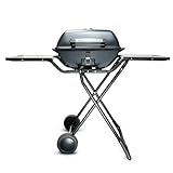 Korona 46222 Parrilla eléctrica de pie con ruedas | Parrilla eléctrica de 2400 vatios | Superficie de parrilla XXL dividida, acanalada y lisa | con tapa e indicador de temperatura