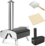 Mimiuo Horno leña para Pizza,Horno de pellets para pizza ncluye Piedra para Pizza de 33 x 33 cm con pala de pizza para jardín, BBQ