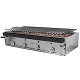 MBH - Barbacoa a gas profesional de piedra volcánica 120 cm económica para hostelería. Barbacoa industrial parrilla pavonada para bar, restaurante.
