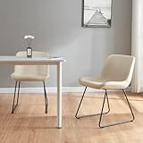 [en.casa] Set de 2 Sillas de Comedor Despacho con 4 Patas Negras Sillones Tapizados Set de 2 Sillas de Comedor Cuero Sintético y Metal 77 x 50 x 62 cm - Beige