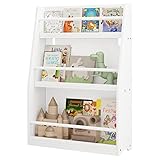 Lestarain Libreria Infantil Blanca de 3 Niveles, Estantería de Libros Infantil con Barra Anticaida, Libreria Montessori para Habitación Infantil y Jardin de Infancia, 58,2x18x81,4 cm
