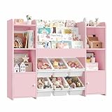 FOREHILL Mueble Almacenaje Juguetes, Mueble Juguetes Organizador, Librería Infantil Montessori, Estantería Infantil para Jugetes y Libros, Organizador Juguetes Infantil, con 6 Cajas, (Rosa)
