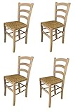 t m c s Tommychairs - Set 4 sillas Venezia para Cocina y Comedor, Estructura en Madera de Haya lijada, no tratada, 100% Natural y Asiento en Paja