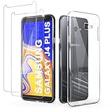 N NEWTOP Kit funda compatible con Samsung Galaxy J4 Plus + 2 protectores de pantalla de cristal templado funda TPU silicona antigolpes, juego transparente Slim Case protectora