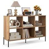 HOMASIS Librería de 6 Cubos, Estantería Baja con Estante Ajustable, Librería Ahorra Espacio de Tierra de 2 Niveles de Madera, Divisor para salón, Estudio, 120 x 35 x 79,5 cm (Natural)