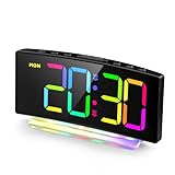 HERMIC Despertador, Despertador Digital LED con Diseño Curvado y 7 Colores Luz Nocturna, Alarma Doble, 12/24H, Brillo Adjustable, Negro