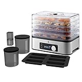 WMF Kitchenminis Deshidratador de Alimentos Snack To Go, 250 W con 5 Bandejas Altura Regulable, Pantalla LCD, Temperatura 30 - 70ºC, de Tritan libre de BPA, Acero Inoxidable Cromargan