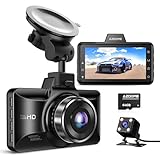 AZDOME Cámara de Coche Delantera y Trasera, Tarjeta 64GB SD incluida Dashcam de 1080P Full HD para Coches de 150º Gran Angular, Sensor G, Modo Estacionamiento 24H, WDR, Grabación en Bucle(M01 Pro)