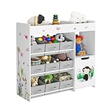 HOCSOK Estantería para Juguetes, Estanterias Almacenaje de Juguetes con 9 Cajones de Tela Extraíbles, Organizador Infantil, Blanco 90 x 80 x 29.5 cm