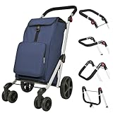 LEUYA ABC Carros de Compra, 45L Carro de la Compra de 6 Ruedas, con Bolsillo para Congelados, Carrito Compra Plegable de Aluminio (Azul)