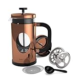 bonVIVO GAZETARO I Cafetera Francesa - French Press de Vidrio y Acero Inoxidable - Prensa Francesa de Émbolo Manual sin Filtros para Café, Cebada y Infusiones