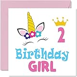 Tarjeta de cumpleaños para niña de 2 años, tarjeta de cumpleaños de unicornio, tarjeta de cumpleaños de 2 años, tarjetas de cumpleaños de niñas para ella, nieta, niños y niñas