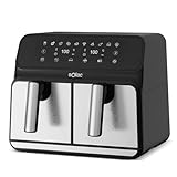 Solac - Freidora sin Aceite Doble Cubeta 1700W | 8L: 4 cada cestillo | Air Fryer 60-200º | Antiadherente | Panel Control Táctil Multifunción | Programable Temporizador | Freidora Aire 11 Menu | Inox