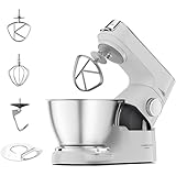 Kenwood Titanium Chef Baker KVC65.001WH - Robot de cocina con báscula integrada (1200 W, incluye 3 utensilios de pastelería, espátula y protector contra salpicaduras), color blanco
