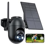 Camara Vigilancia WiFi Exterior Solar: 360°PTZ Camaras de Vigilancia sin Cables Visión Nocturna En Color Alarmas para Casa DeteccióN Humana Pir Audio de 2 Vias IP66