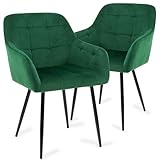 Higliocas Sillas de Comedor Juego de 2 - Silla Cocina Terciopelo con Reposabrazos (Verde-2)