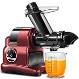 AMZCHEF 80MM Exprimidor grande - Exprimidor lento con 2 velocidades y función de rebobinado - Exprimidor de 150 W para verduras y frutas enteras Test Winner -Rojo