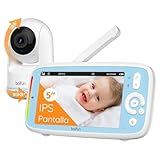 BOIFUN 5' Camara Vigilancia Bebe, Rotación de 360°, sin WiFi，Visión Nocturna Infrarroja Invisible, Solo Voz, Zoom 3X, Pantalla IPS Clara, Barra de Volumen, 3050mAh.