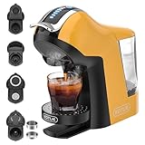 19Bar 5en1 Máquina de Café Espresso Multicápsulas para Nespresso/Dolce Gusto/LAVAZZA A MODO MIO y Cápsulas de Café Molido/ESE EM-308A Amarillo