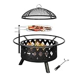 Redlife Brasero Exterior Jardin con Parrilla, Barbacoa Portatil,Barbacoa leña Exterior,Estufa Exterior con Protector de Chispas y Estante de Barbacoa Giratorio,Fire Pit,76x76x52cm