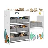 HOCSOK Estantería para Juguetes, Estanterias Almacenaje de Juguetes con 10 Cajones de Tela Extraíbles, Organizador de Juguetes y Libros con Ruedas, para la Sala de Juegos de la Guardería, Blanco