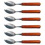 Tradineur - Pack de 6 cucharas de mesa de acero inoxidable y mango de madera, cubiertos clásicos de cocina, aptas para lavavajillas - 20 cm