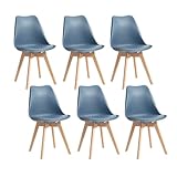 TTATC Pack de 6 Sillas de Comedor con Patas de Madera Maciza de Haya, Sillas de Cocina de Diseño Nórdico Sillas de Oficina de Madera con Asiento Acolchado,Azul Marino