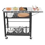 OMGGYER Mesa de barbacoa portátil para exteriores, barbacoa, mesa auxiliar, jardín, plegable, carrito de servir, carrito de acero inoxidable, mesa de barbacoa multifuncional con ruedas para terraza