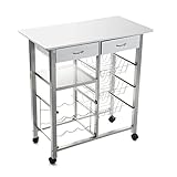 Versa Leicester Carro de Cocina con Ruedas, cajones y botellero, Verdulero con despensa y organizadores, Almacenaje de Cocina, Medidas (Al x L x An) 82 x 40 x 76 cm, Madera y Metal, Color Blanco