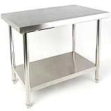 CAVATINY Mesa de cocina de acero inoxidable, 120 x 85 x 60 cm, soporta hasta 140 kg, mesa de cocina profesional de acero inoxidable con patas ajustables y gran superficie inferior
