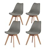 H.J WeDoo Pack de 4 Silla de Comedor Silla Escandinava, Pata Madera de Haya y Asiento Acolchado, Estilo Nórdico - Gris