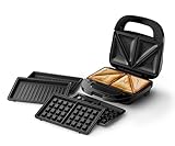 Sandwichera Philips Serie 5000-3 juegos de platos para paninis, sándwiches y gofres, placas antiadherentes para parrilla, cortar y sellar, 750 W de potencia, negro (HD2350/80)